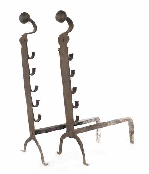 Appraisal: Pair of wrought iron andirons th c h