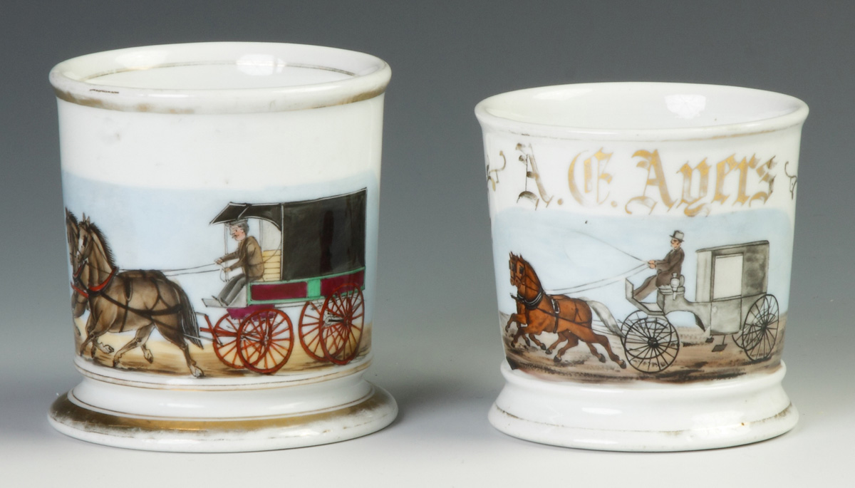 Appraisal: Two Vintage Horse Drawn Carriage Occupational Shaving Mugs Delivery horse