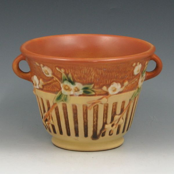 Appraisal: Roseville Cherry Blossom - flower pot in brown Unmarked Hairlines