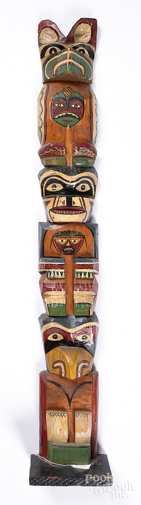 Appraisal: Northwest Coast carved and painted totem pole Northwest Coast carved