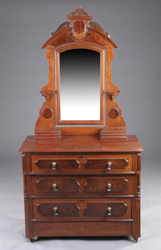 Appraisal: RENAISSANCE REVIVAL MIRRORED DRESSER th century walnut Cartouche applique above