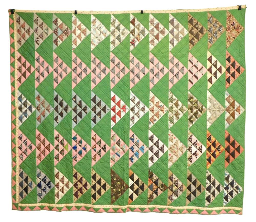 Appraisal: TEXTILES Quilt c flying geese variation repeated triangles pink and