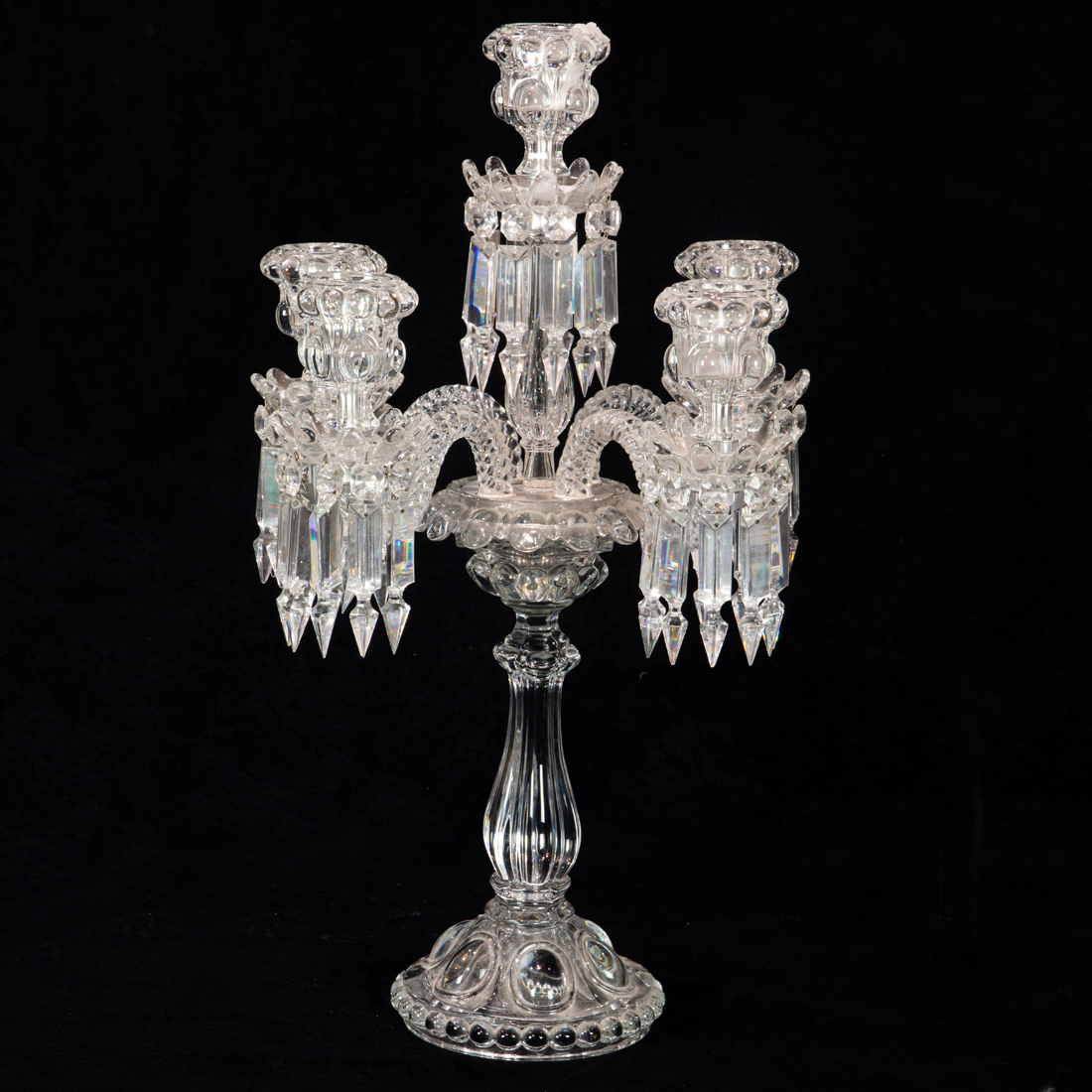 Appraisal: A BACCARAT MOLDED GLASS FIVE-LIGHT CANDELABRUM IN THE MEDALLION PATTERN