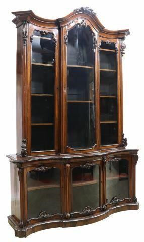 Appraisal: Monumental Italian Rococo style rosewood bookcase display cabinet late th