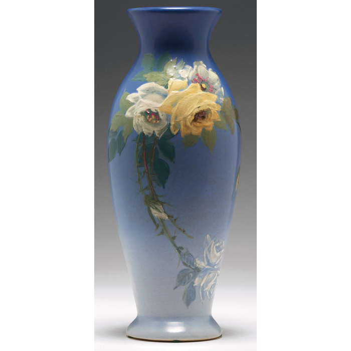 Appraisal: Nice Weller Hudson vase blue ground with a colorful painted