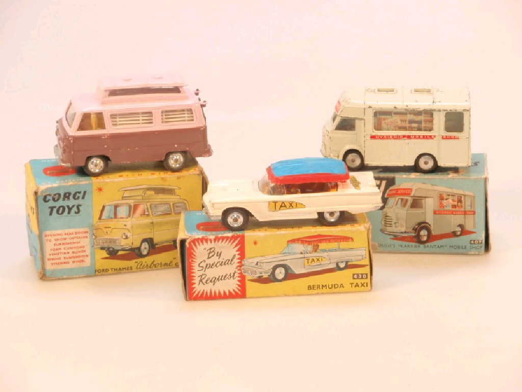 Appraisal: Three boxed Corgi toys mobile shop Ford Thames caravan Bermuda