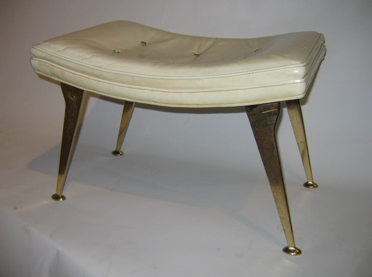 Appraisal: AMERICAN 'S BRASS AND LEATHER BENCH white leather saddle seat