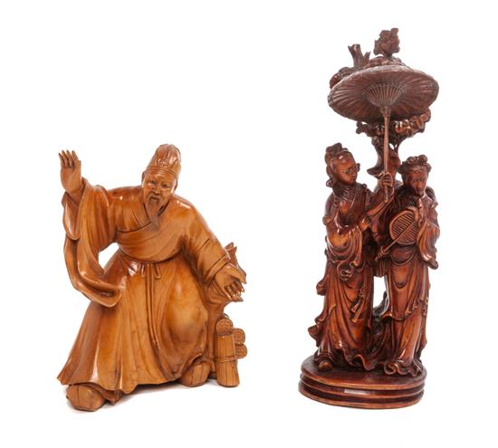 Appraisal: Sale Lot Two Chinese Carved Wood Figures the first depicting