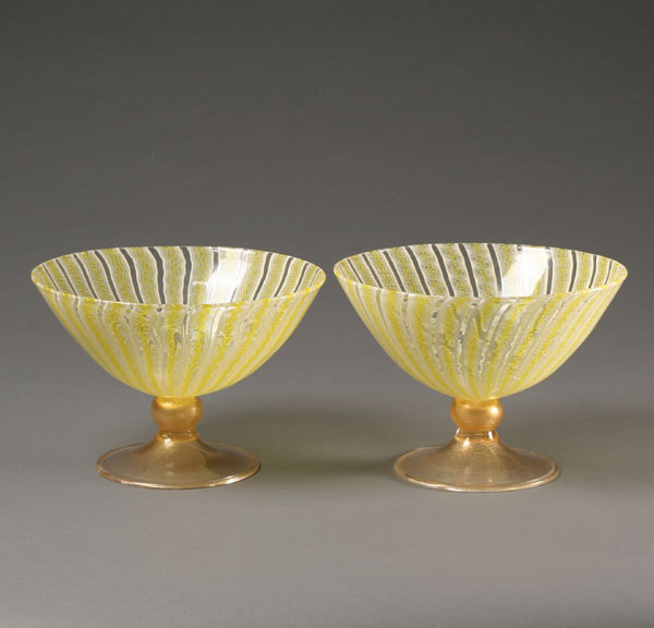 Appraisal: Archimede Seguso Zanfirico pair of glass tazza composed of yellow