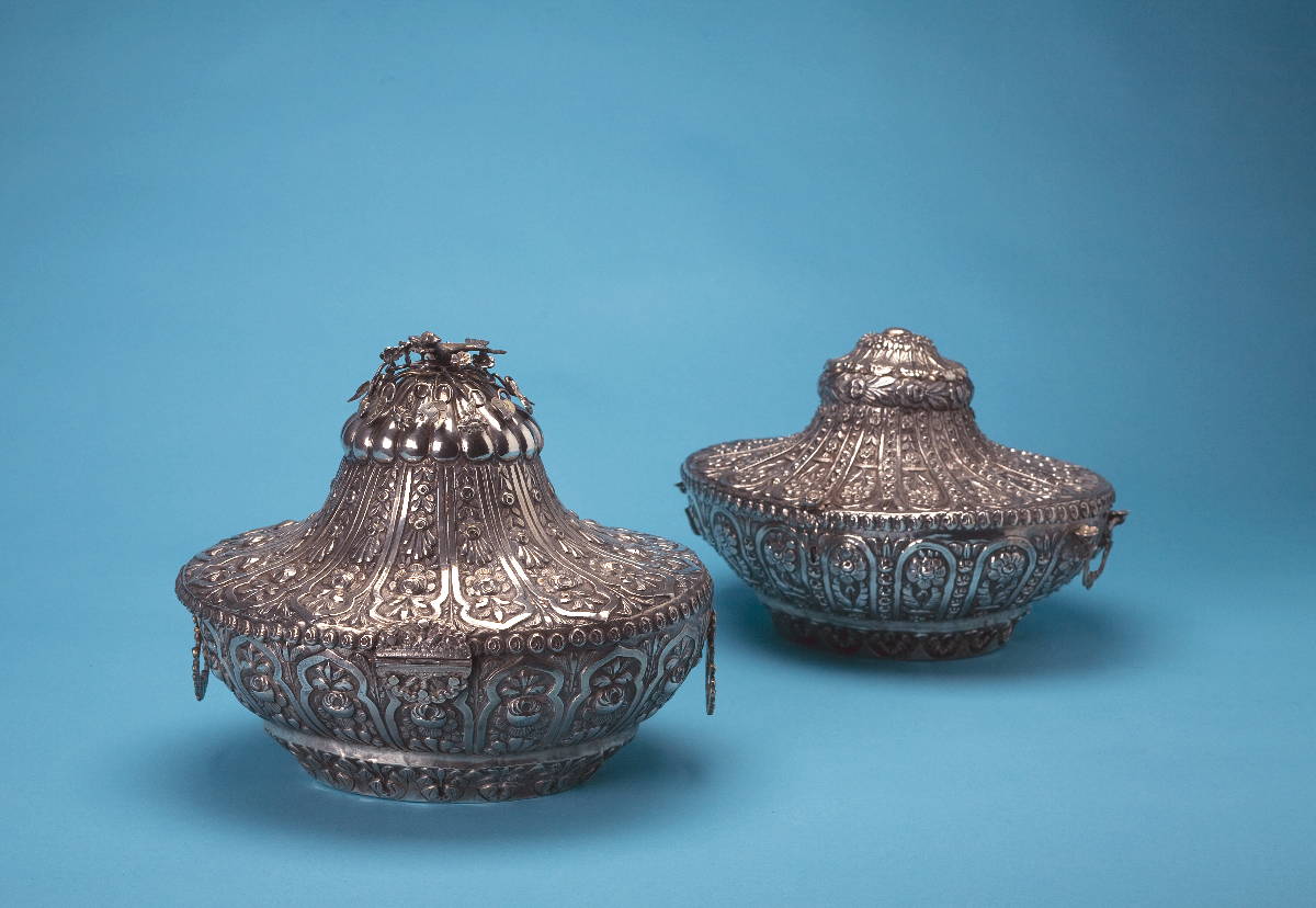 Appraisal: TWO SIMILAR TURKISH SILVER CASKETS NINETEENTH CENTURY Apparently unmarked oz