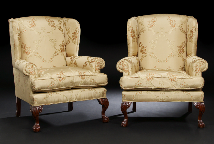 Appraisal: Pair of George III-Style Mahogany Wing Chairs early th century