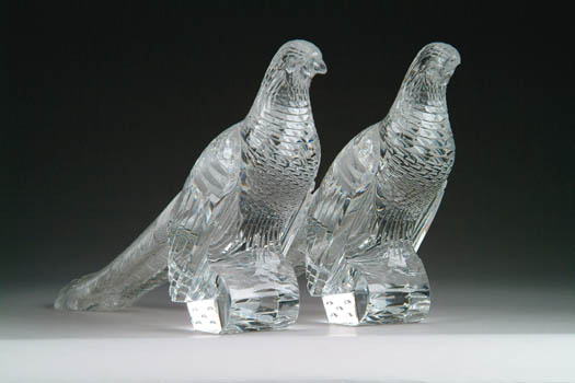 Appraisal: PAIR OF SIGNED STEUBEN CLEAR CUT GLASS PHEASANT FIGURES Fabulous