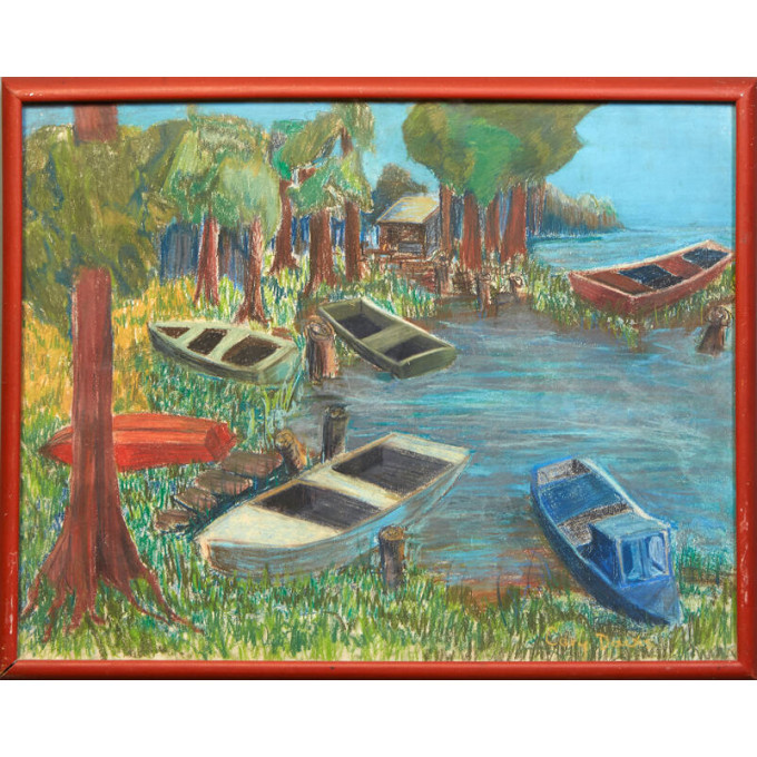 Appraisal: Cary Davis Boats on the Bayou th c pastel on