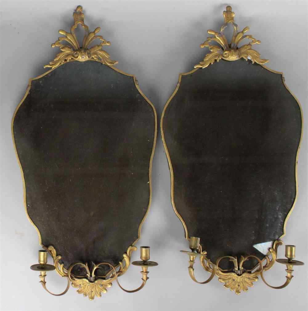 Appraisal: PAIR OF CONTINENTAL GILDED METAL GIRANDOLE MIRRORS EARLY TH CENTURY