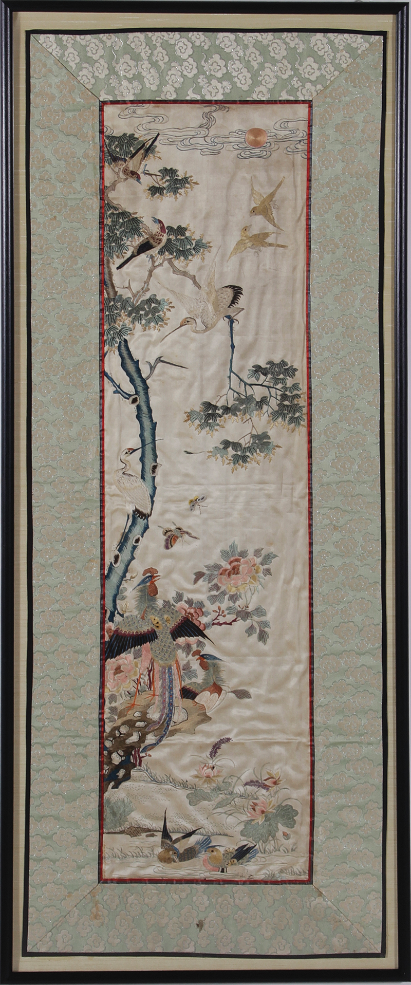 Appraisal: Asian needlework panels late th early th century depicting birds