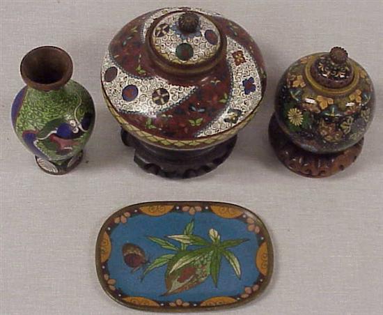 Appraisal: Four pieces cloisonne including a covered jar '' h another