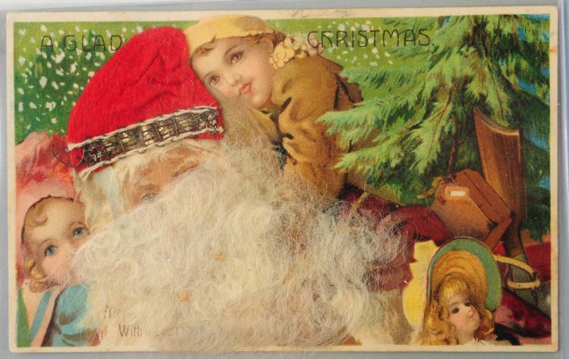 Appraisal: Santa Postcard Postcard with attached hat with trim and real