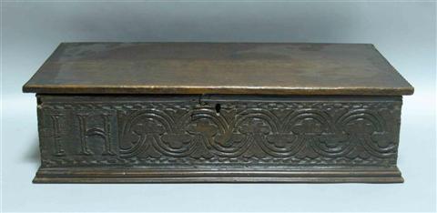 Appraisal: OAK BIBLE BOX Of rectangular form the sides carved with