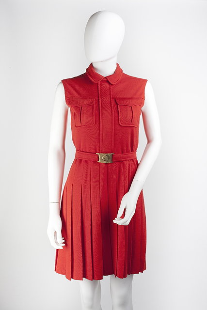 Appraisal: A Ted Lapidus red sleeveless dress with rounded collar pockets