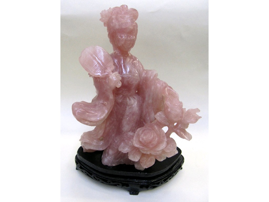 Appraisal: Rose quartz figure of a Geisha holding a fan