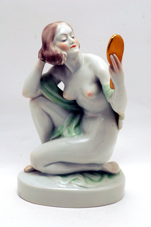 Appraisal: Herend figure of nude with handmirror base with artist signature