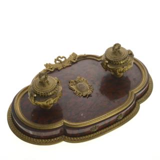 Appraisal: Napoleon III gilt bronze mounted marble inkwell Napoleon III gilt