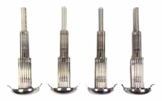 Appraisal: A Set of Four Art Deco Aluminum and Glass Sconces