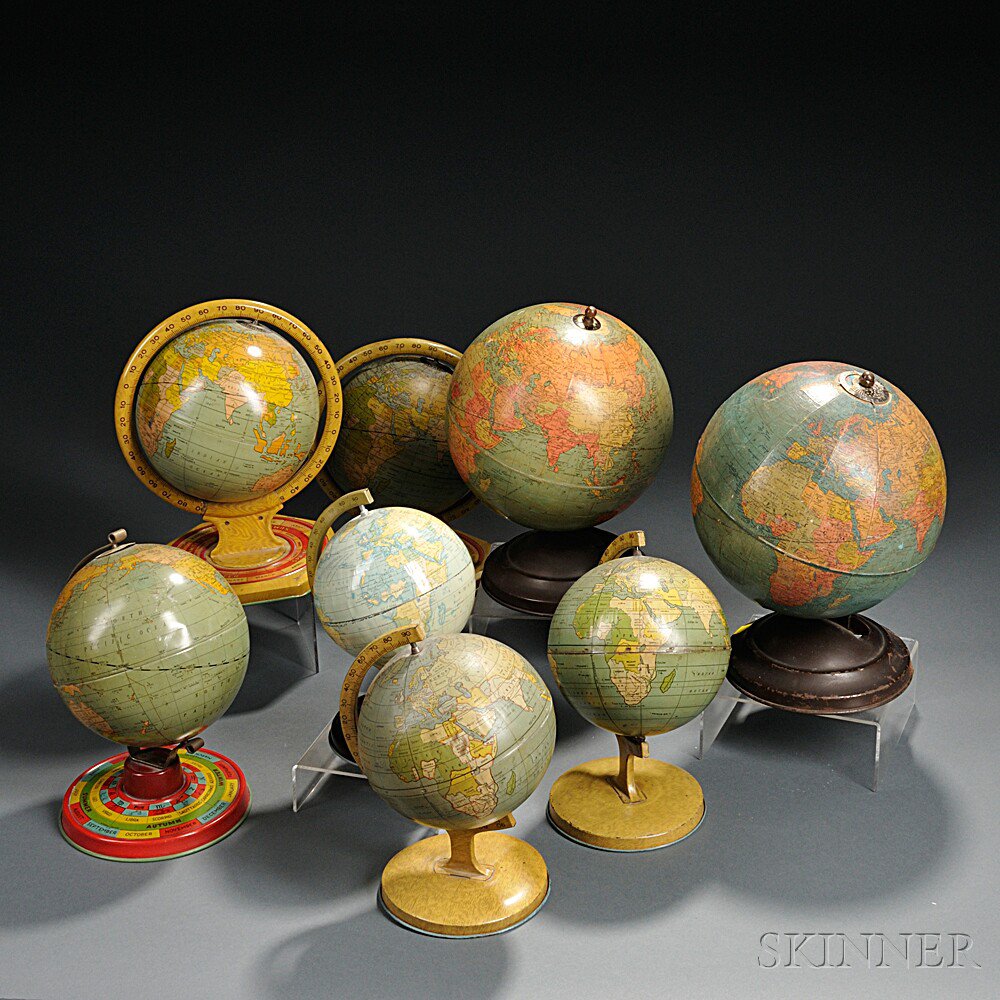 Appraisal: Six Tin Lithographed and Two Paper-wrapped Globes th century various