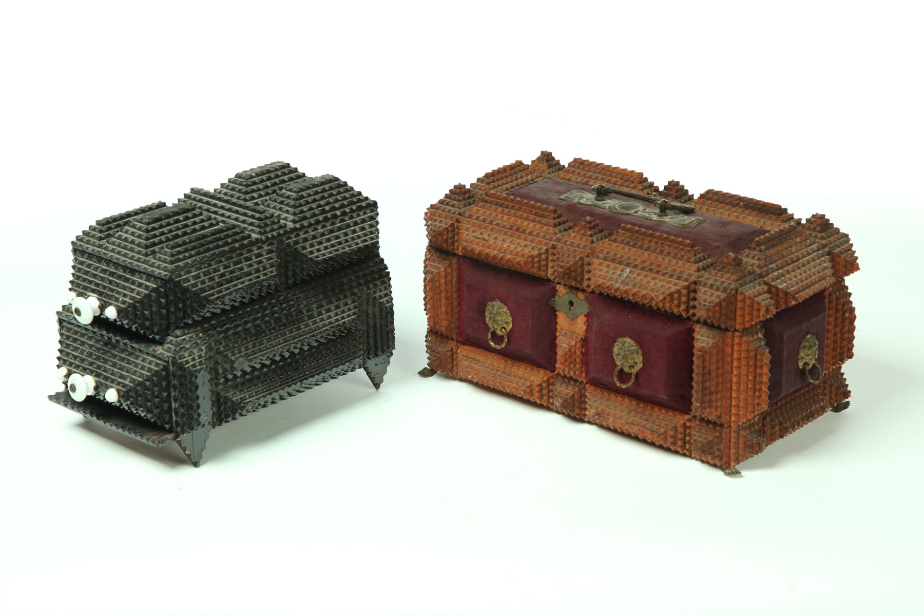 Appraisal: TWO TRAMP ART BOXES American early th century Two-tiered with