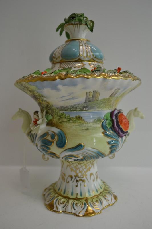 Appraisal: ORNATE COALPORT PORCELAIN LIDDED URN TH CENTURY RESTORED