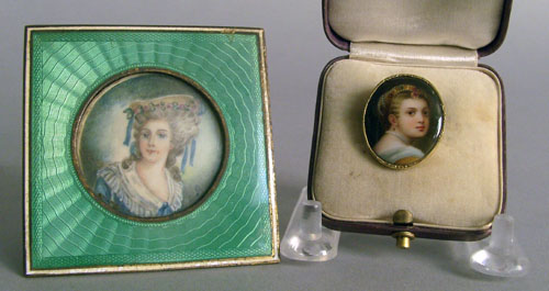 Appraisal: Miniature watercolor portrait with guilloch and sterling frame x together