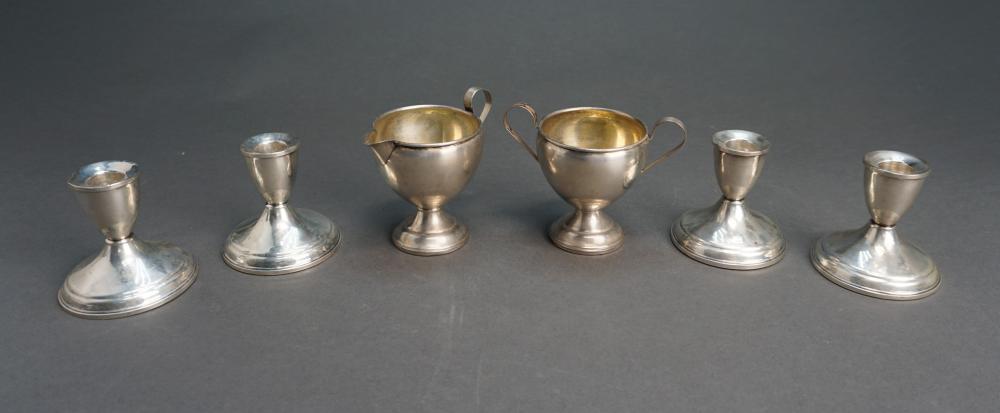 Appraisal: Four Weighted Sterling Silver Candleholders with a Sugar and Creamer