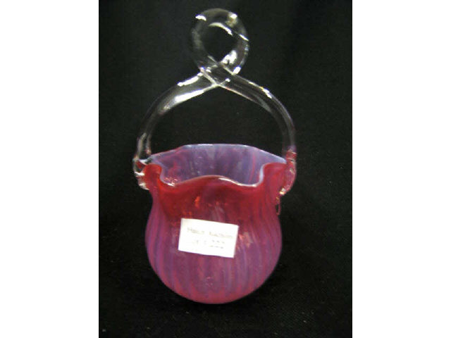 Appraisal: Victorian Cranberry Opalescent Art Glass Basket