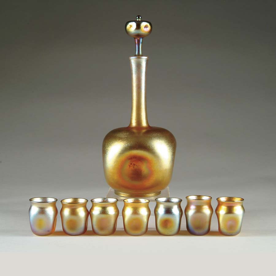 Appraisal: TIFFANY LIQUEUR SET Set consists of seven gold Favrile glass