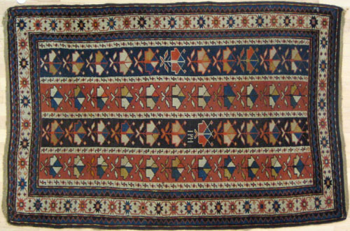 Appraisal: Kazak throw rug ca with four columns within a crab