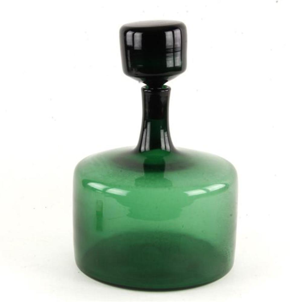 Appraisal: BLENKO GIANT GREEN ART GLASS DECANTER BOTTLE WITH STOPPER Blenko