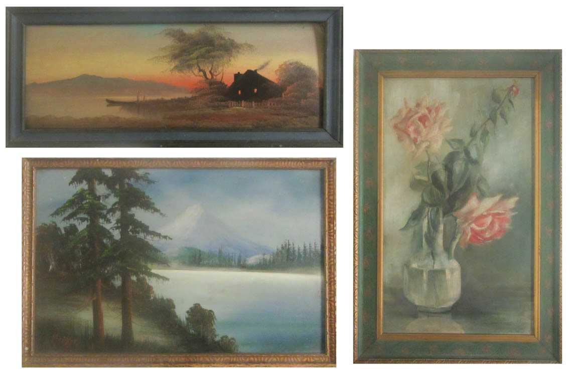 Appraisal: THREE OILS ON BOARD Robert Wood sunset landscape mountain landscape