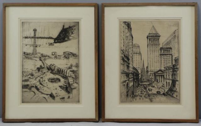 Appraisal: SCHUTZ Anton Two Etchings Wall Street Giants and Twentieth Century