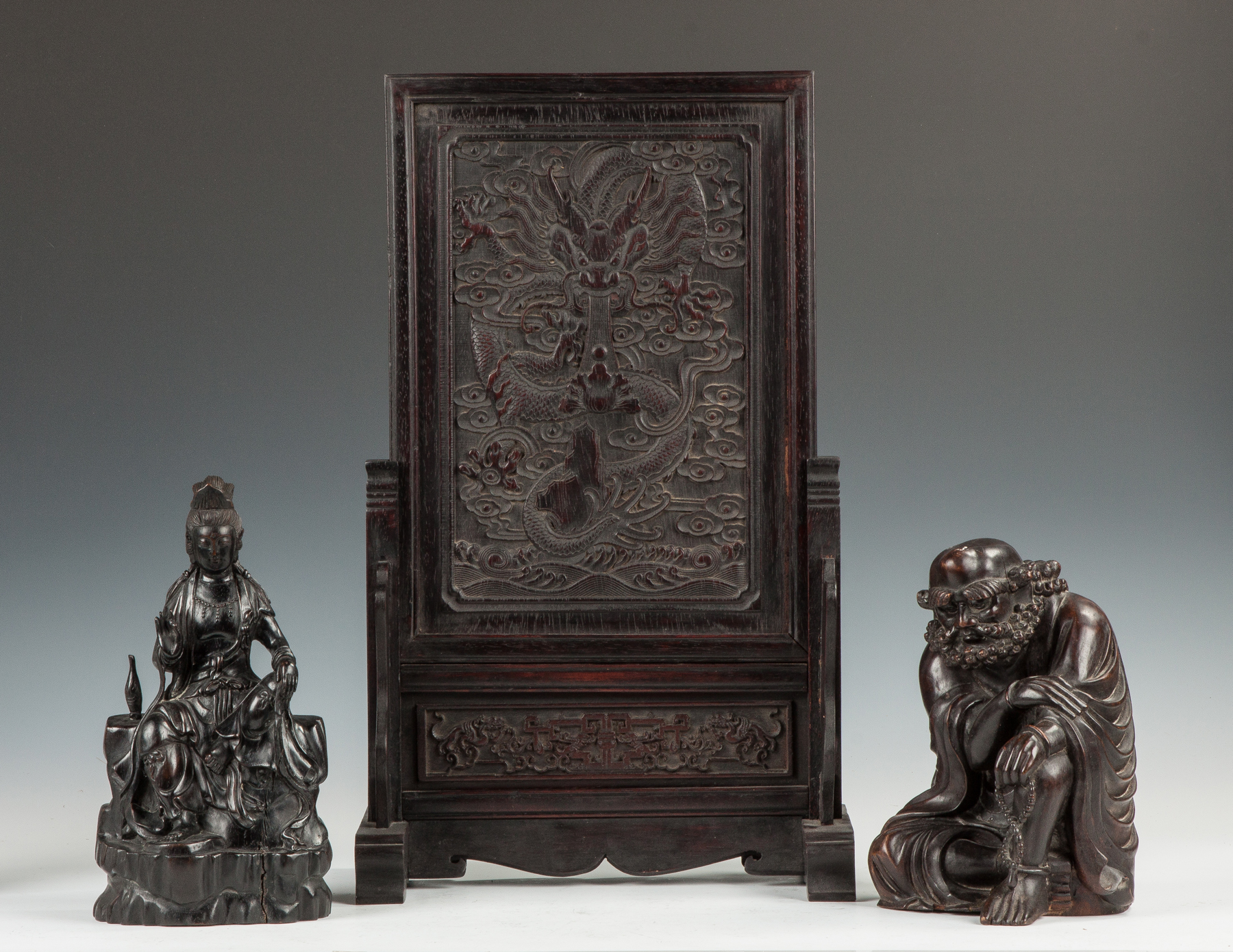 Appraisal: Chinese Carved Hardwood Table Screen with Dragon