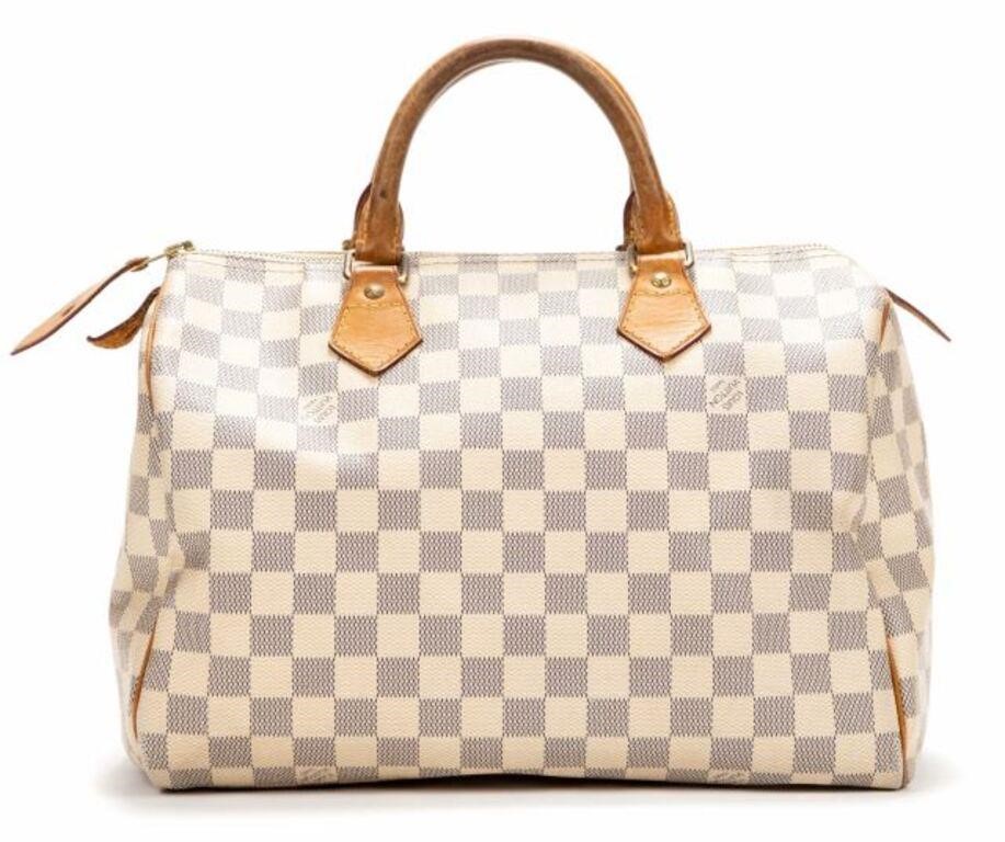 Appraisal: Louis Vuitton Speedy handbag in cream Damier Azur coated canvas