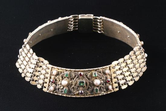 Appraisal: VINTAGE HUNGARIAN GILT SILVER AND JEWELLED CHOKER Composed of five