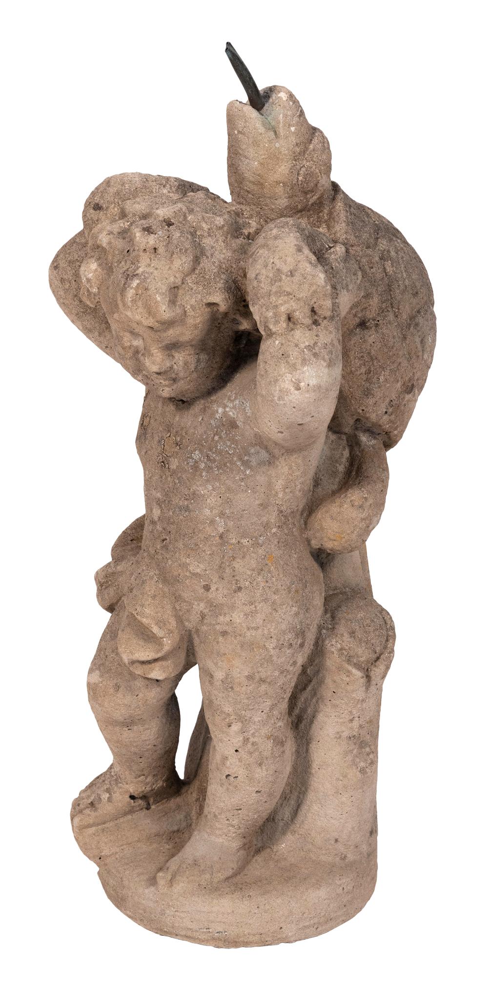 Appraisal: CEMENT GARDEN STATUE OF A CHERUB AND TORTOISE TH CENTURY