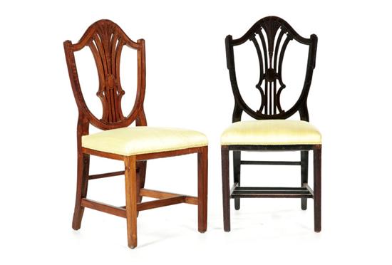 Appraisal: TWO HEPPLEWHITE SIDE CHAIRS England th- th mahogany Shield-back side