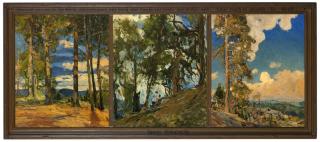 Appraisal: Karl Yens ''The Trees'' triptych three tree-themed landscapes signed and