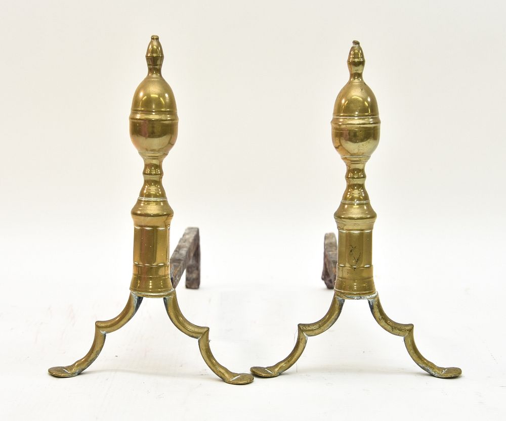 Appraisal: Pair of Brass Lemon Top Andirons Pair of brass lemon