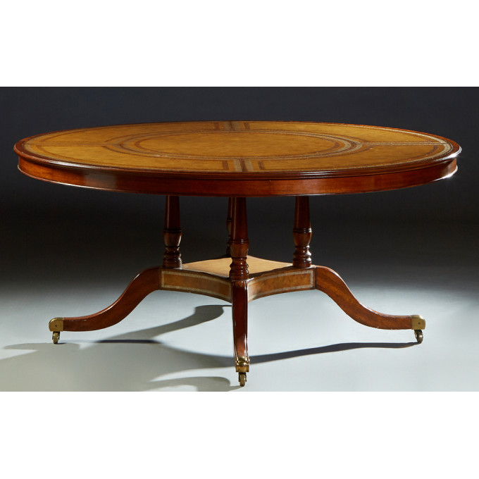 Appraisal: Georgian Style Carved Mahogany Circular Tooled Leather Top Dining or