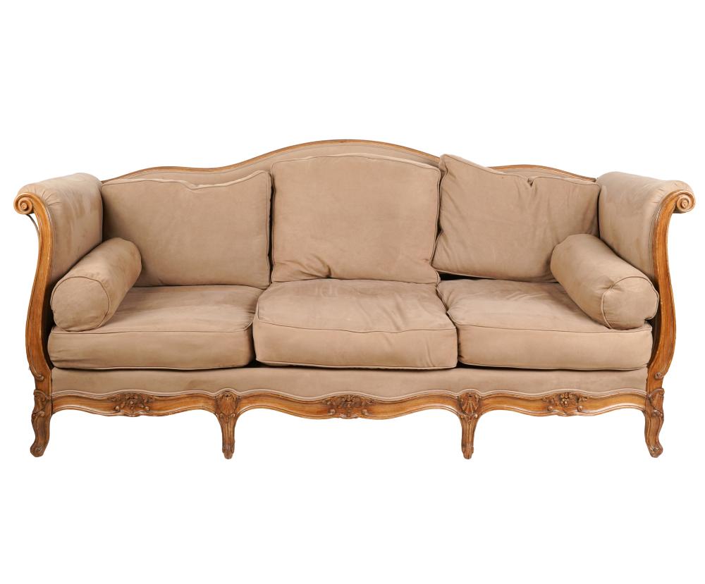 Appraisal: FRENCH PROVINCIAL DAYBEDcovered with light brown faux suede fabric with