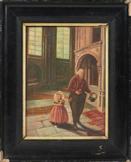 Appraisal: English School Old Man and A Child Entering a Ch