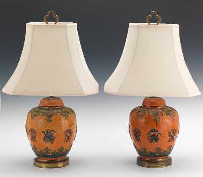 Appraisal: A Pair of Chinese Pottery Ginger Jar Lamps Ceramic ginger