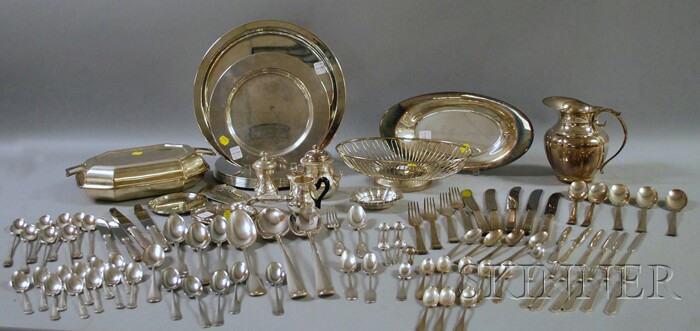 Appraisal: Large Group of Silver-plated and Metal Hollowware and Flatware including